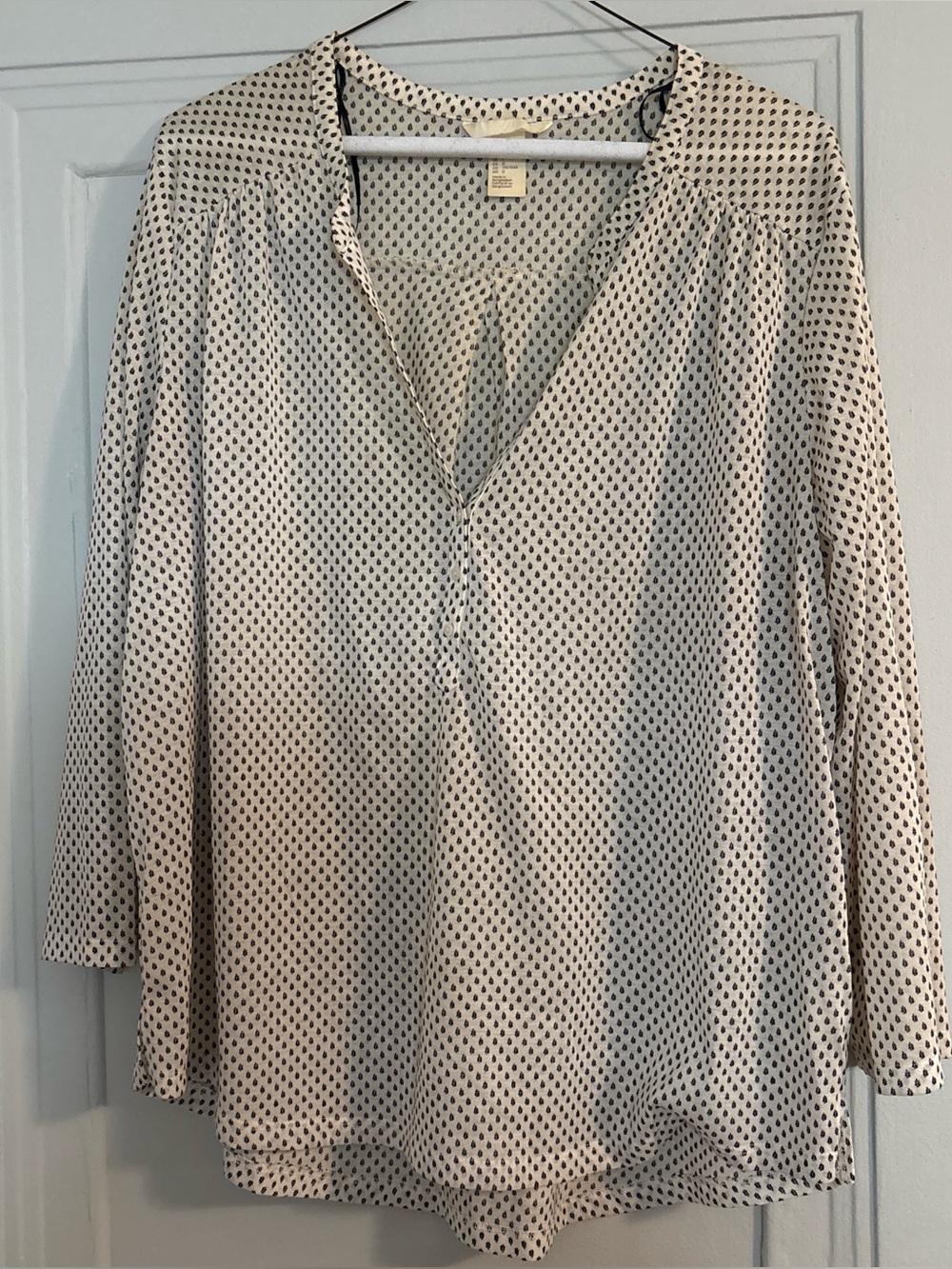 Polka Dot V-Neck Women’s Blouse - Cream with Black Dots